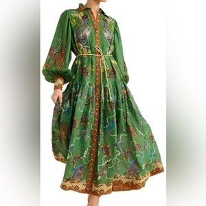 NEW Print Maxi Shirt Dress Long Lantern Sleeve Button Down  Dress with Belt